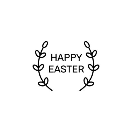 Happy Easter laurel with greeting text. Thin line icon. Linear graphic symbol isolated on white. Spring design. Vectorのイラスト素材