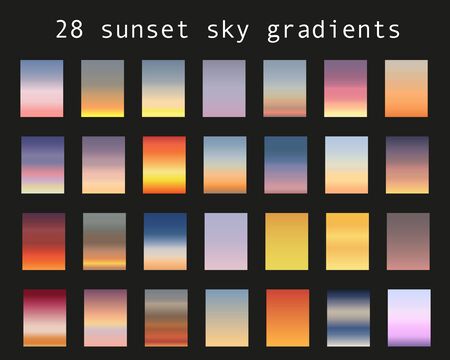 Sunset gradient bundle. Sky backgrounds for nature landscapes. Vector poster or minimal card templates set. Great for web design or as phone wallpapers.のイラスト素材