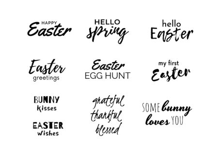 Easter quotes set isolated on white. Collection of Easter greeting texts. Cute typography. Vectorのイラスト素材
