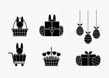 Easter icon set. Collection of symbols for religious holiday. Hanging decorative eggs.のイラスト素材