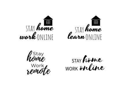 Work and learn from home, online and remote phrases. Quotes isolated on white.のイラスト素材