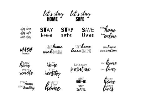 Stay home and safe quote set. Sayings about remote work and learning online. Positive and being healthy motivation.のイラスト素材