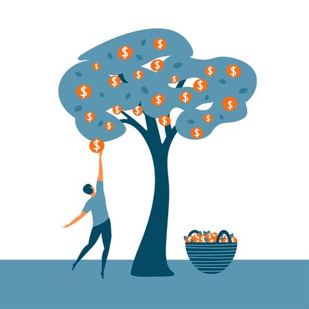 Money tree concept with golden coins as fruits. Business finance concept for bank, investment, finacial fond or trust.のイラスト素材