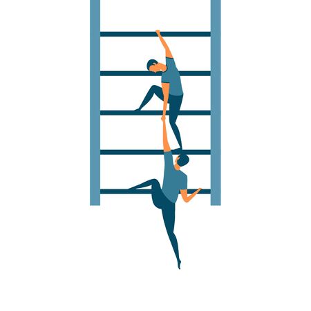People moving up the corporate ladder. Helping each other on the career ladder. Business concept for being a teacher, leader or supervisor. Great for help, support and teamwork.のイラスト素材
