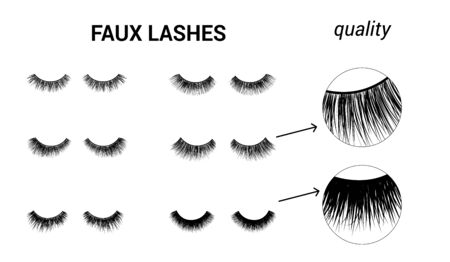 Eyelash set. Faux or false lashes collection. Great as  vector icon. Silhouette illustration. Fashionのイラスト素材