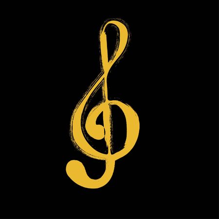 Treble clef icon hand drawn by brush. Music symbol. Grungy texture drawing. Vector illustration isolated.のイラスト素材