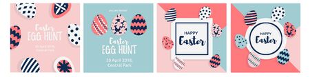 Happy Easter card with cute Easter eggs decorated and greeting text.のイラスト素材