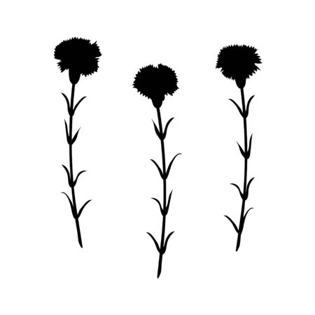 Carnation flower silhouettes set isolated on white. Floral symbol for mothers day. Vectorのイラスト素材