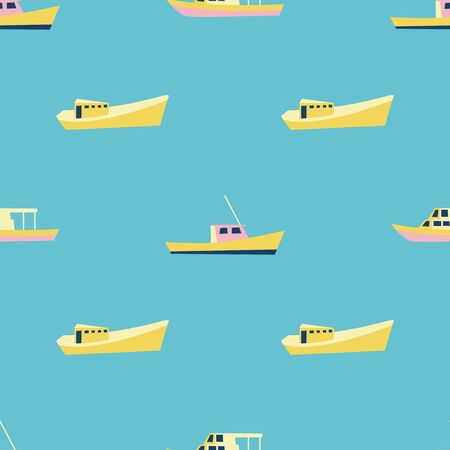 Boat pattern for summer vacation vibes. Nautical seamless background. Sailboat design. Vectorのイラスト素材