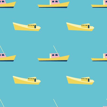 Boat pattern for summer vacation vibes. Nautical seamless background. Sailboat design. Vectorのイラスト素材