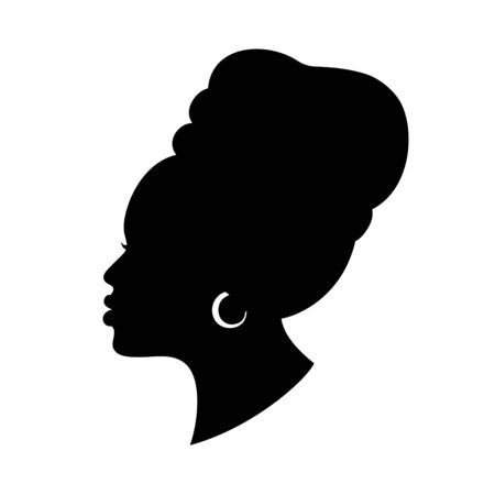 Silhoette of african american woman in a head wrap and with an earring. Beautiful black girl profile. Vector fashion design isolated on white.のイラスト素材