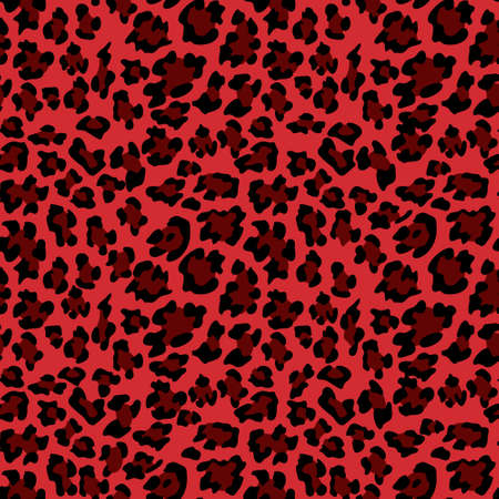 Red leopard print background. Animal seamless pattern with hand drawn leopard spots. Red wallpaper. Vectorのイラスト素材
