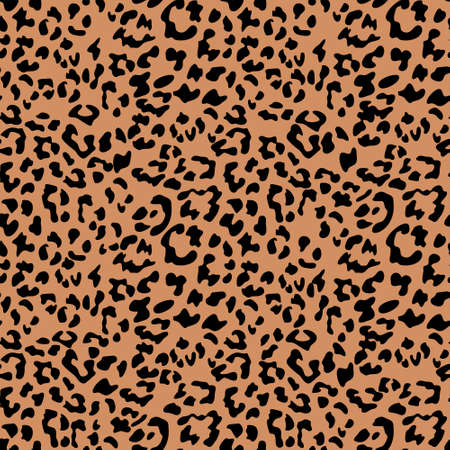 Leopard print background. Animal seamless pattern with hand drawn leopard spots. Black and beige wallpaper. Vectorのイラスト素材