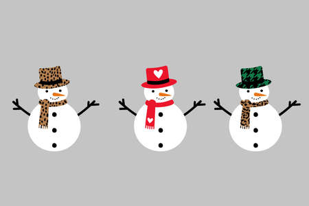 Christmas snowman vector with carrot, in hat and scarf. Cute Christmas characters isolated.のイラスト素材