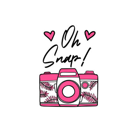 Oh snap with camera is great as a tshirt print or greeting card. Vector quote isolated on whiteのイラスト素材