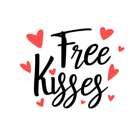 Free Kisses is great as a tshirt print or greeting card for Valentines Day. Vector quote isolated on whiteのイラスト素材