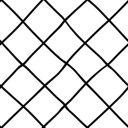 Black and white seamless diagonal plaid background. Hand drawn pattern with diagonal design. Vector plaid wallpaper.のイラスト素材