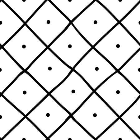 Black and white seamless diagonal plaid background. Hand drawn pattern with diagonal design. Vector plaid wallpaper.のイラスト素材