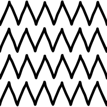Black and white zig zag seamless background. Hand drawn zig zag pattern. Vector zigzag wallpaper.のイラスト素材