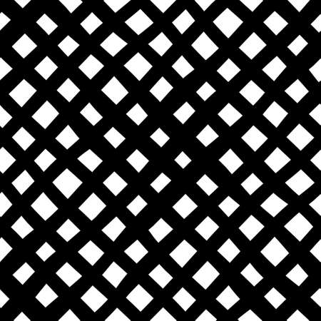 Black and white seamless diagonal plaid background. Hand drawn pattern with diagonal design. Vector plaid wallpaper.のイラスト素材