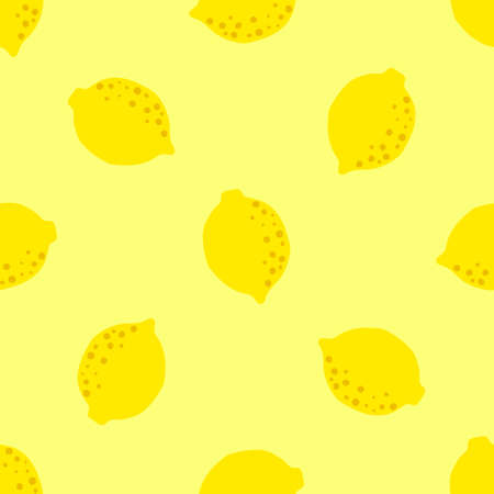 Lemon yellow pattern seamless in bright colors. Repeat background with fruit vector pattern. Citrus fruit drawing. Great as wallpaper, fabric pattern or textile design.のイラスト素材