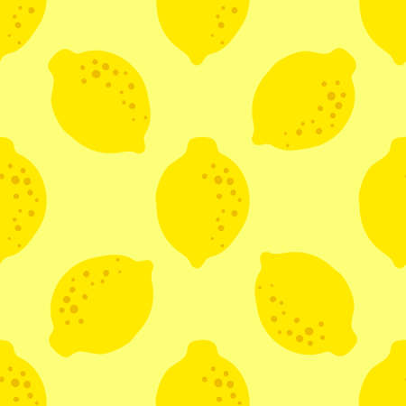 Lemon yellow pattern seamless in bright colors. Repeat background with fruit vector pattern. Citrus fruit drawing. Great as wallpaper, fabric pattern or textile design.のイラスト素材