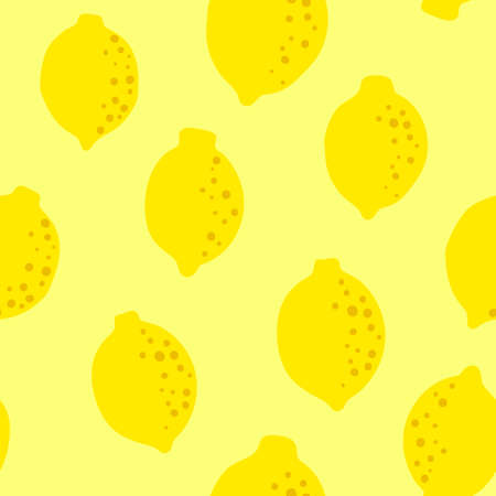 Lemon yellow pattern seamless in bright colors. Repeat background with fruit vector pattern. Citrus fruit drawing. Great as wallpaper, fabric pattern or textile design.のイラスト素材