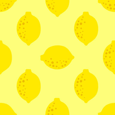 Lemon yellow pattern seamless in bright colors. Repeat background with fruit vector pattern. Citrus fruit drawing. Great as wallpaper, fabric pattern or textile design.のイラスト素材