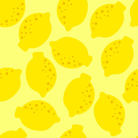 Lemon yellow pattern seamless in bright colors. Repeat background with fruit vector pattern. Citrus fruit drawing. Great as wallpaper, fabric pattern or textile design.のイラスト素材