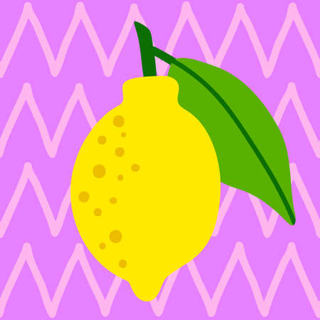 Lemon pattern seamless in bright colors. Repeat zigzag background with fruit vector pattern. Citrus fruit drawing. Great as wallpaper, fabric pattern or textile design.のイラスト素材