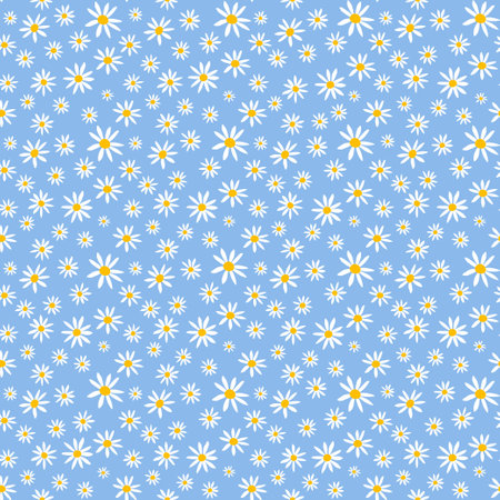 Daisy Pattern Seamless. Blue Floral Pattern background. Textile pattern or wallpaper design. Vector.のイラスト素材