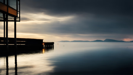 Dramatic sunset over Lake Long Exposure.の素材