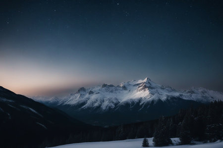 Mountain peak at night with starry sky and milky wayの素材
