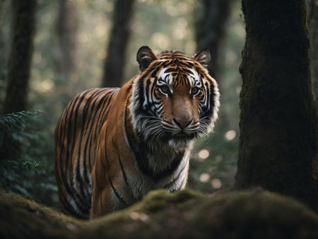 Tiger in the forest, Panthera tigris altaicaの素材