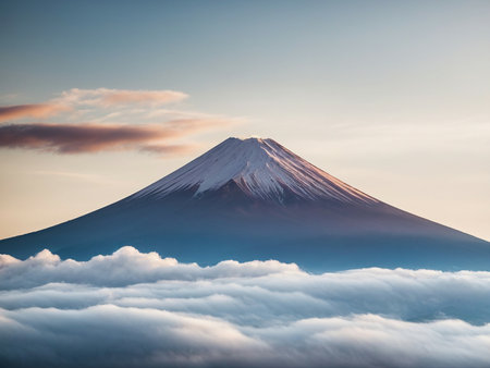 A mountain in Japan surrounded by cloudsの素材