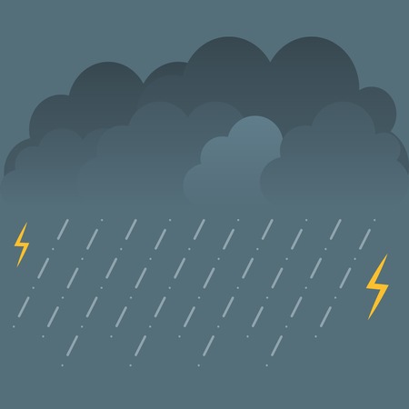 Storm and lightning. Vector illustration with rain and clouds.のイラスト素材