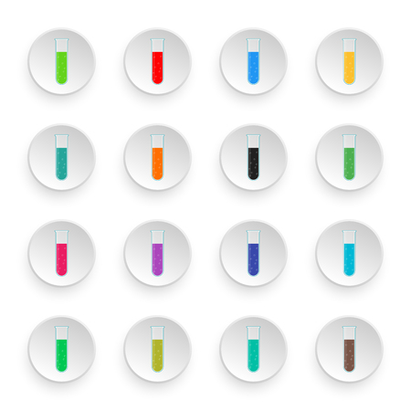 ?hemistry colorful icon set. Liquid in laboratory test tubes. Vector illustration.のイラスト素材