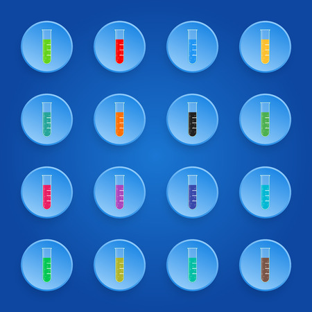 ?hemistry colorful icon set. Liquid in laboratory test tubes. Vector illustration.のイラスト素材