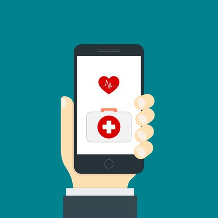 Modern flat concept medical app. Medical health care and medicine mobile consultant. Vector illustration.のイラスト素材