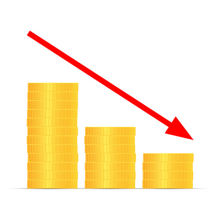 Stacks of gold coins graph arrow. Income and profits. Isolated on white background. Vector illustration.のイラスト素材