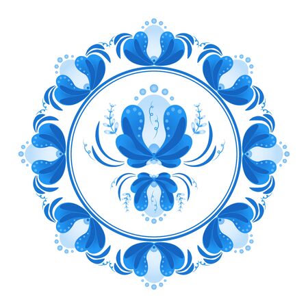 Folk vector decoration with flowers. Russian gzhel styleのイラスト素材