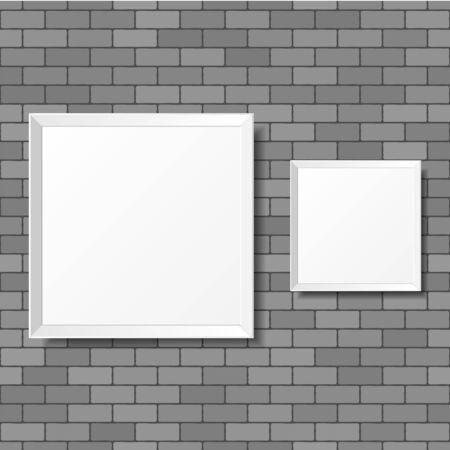 Blank white posters on the brick wall. Blank canvases. Realisticのイラスト素材