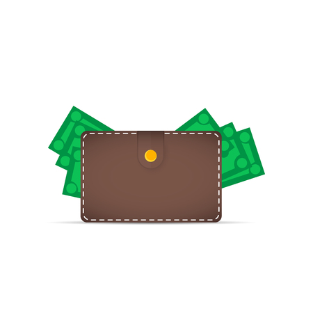 Brown wallet with money. Dollars stick out of the walletのイラスト素材