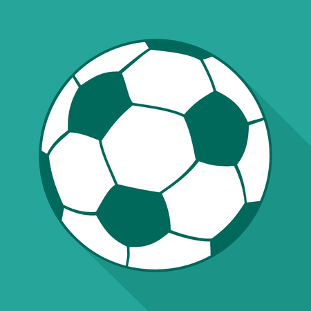 Icon of a soccer ball with a long shadow on a green background. Vector illustration.のイラスト素材