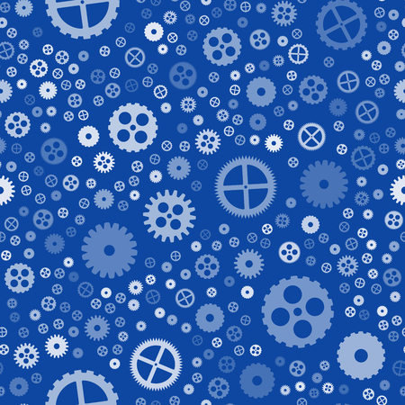Seamless pattern of gears. White gears on a blue background. Vector illustration.のイラスト素材