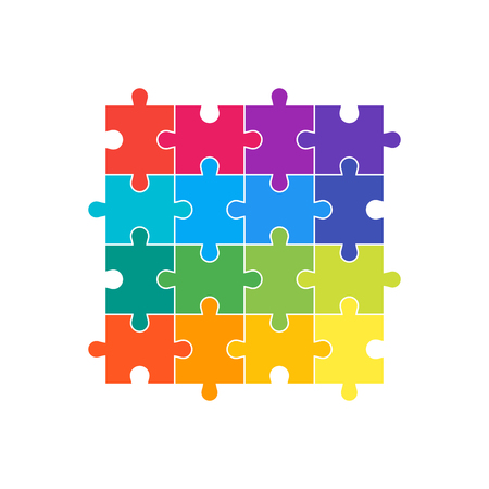 A set of 16 parts of a puzzle of different colors. The concept of infographic  Business idea  Vector illustration.のイラスト素材