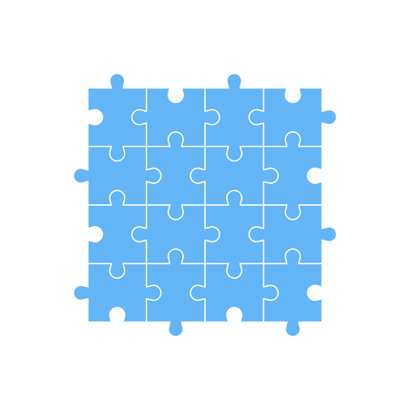 Set of 16 pieces of blue puzzle. The concept of infographic. Business idea  Vector illustration.のイラスト素材