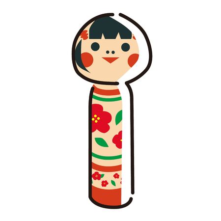 Japanese lucky charm card.  This is a kokeshi doll.のイラスト素材