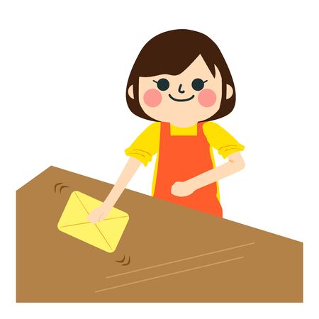 She  cleans the table.のイラスト素材
