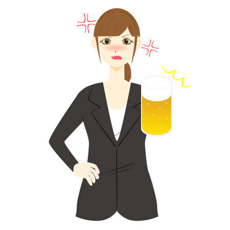 A woman get angry while drinking beerのイラスト素材